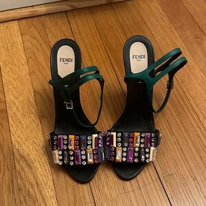 Fendi Multicolor Leather Fantasia Crystal Embellished Ankle Strap Sandals